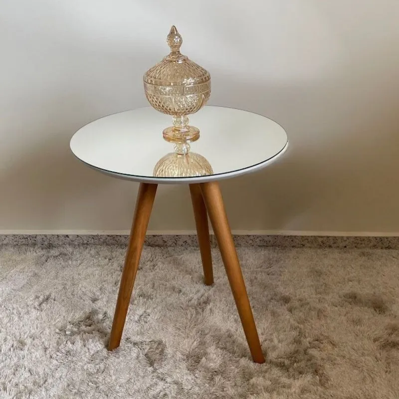 Mesa Lateral 100% Mdf 50cm X 50cm X 62cm Esmeralda Branco Off White / Mel