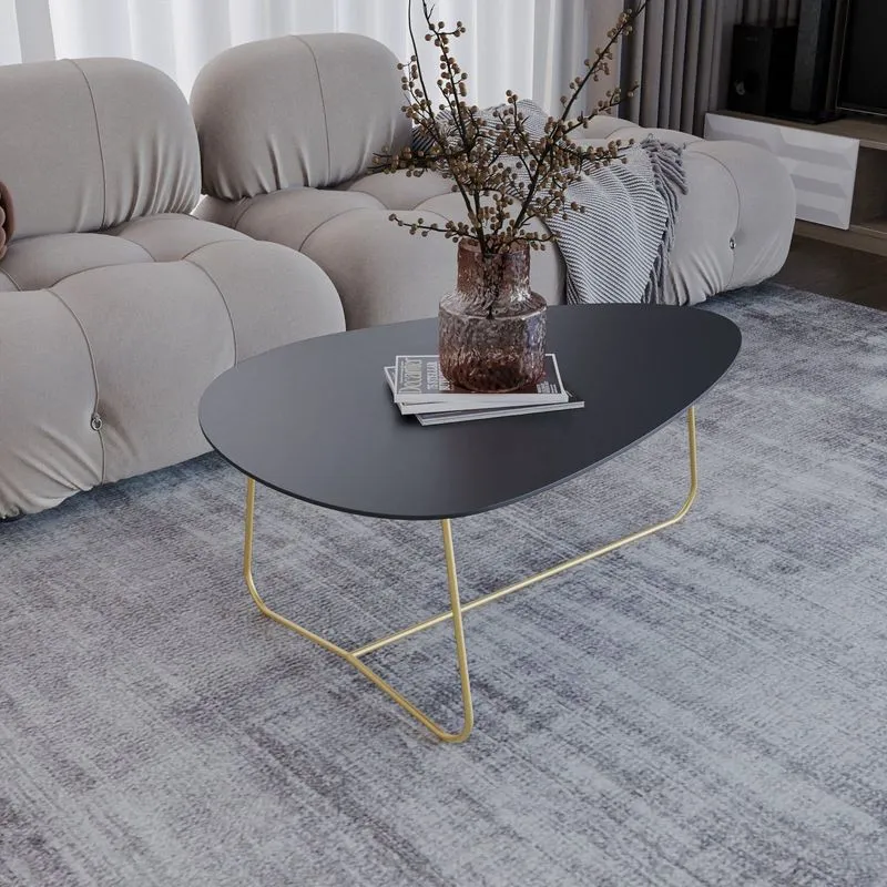 Mesa De Centro Trude Organica 100% Mdf 35cm X 90cm X 60cm Preto Preto/dourado