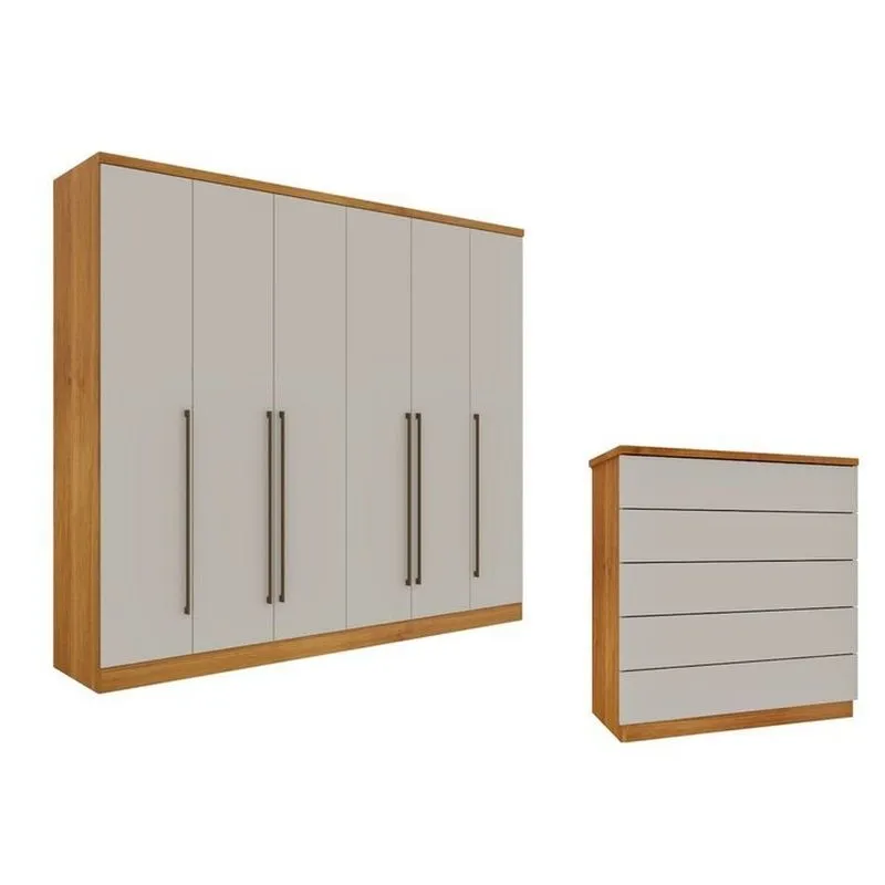 Guarda-roupa 6 Portas Portugal E Comoda 5 Gavetas Premium Espresso Móveis Bege/cinamomo/off White Cinamomo/off White
