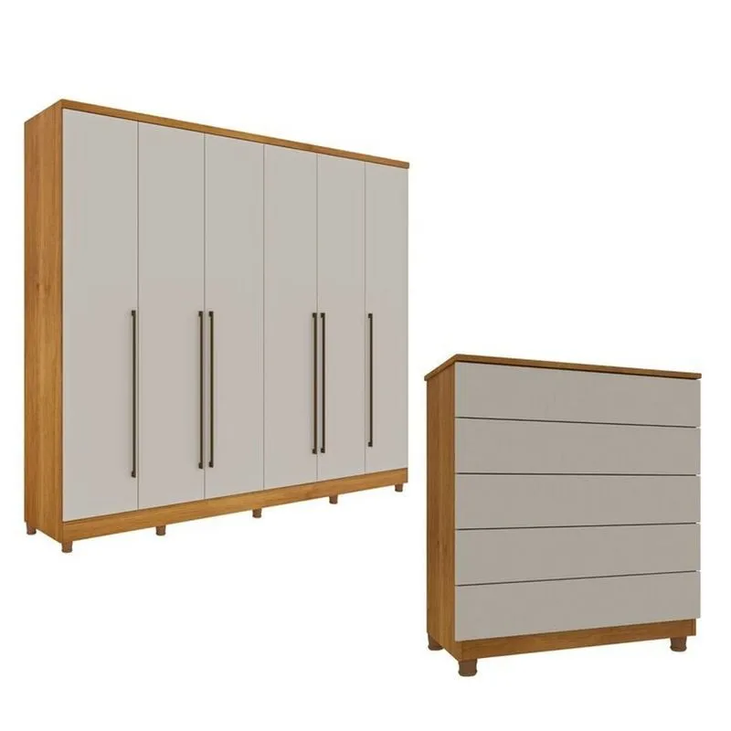 Guarda-roupa 6 Portas Portugal E Comoda 5 Gavetas Premium Com Pés Espresso Móveis Bege/cinamomo/off White Cinamomo/off White