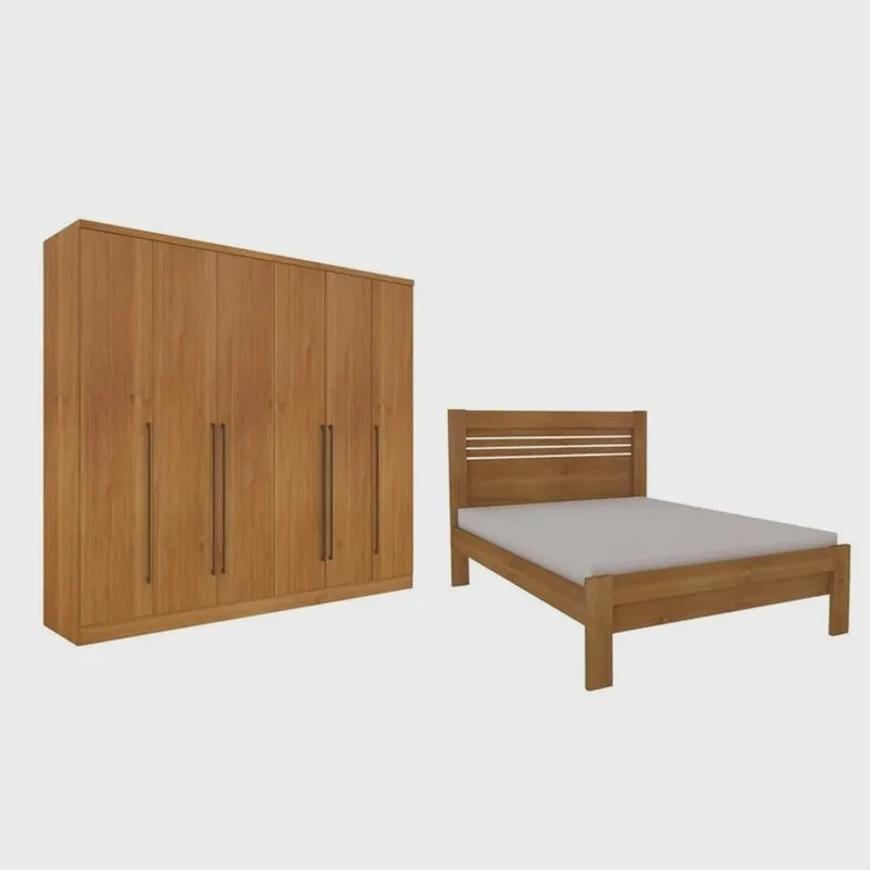 Quarto De Casal Guarda-Roupa 6 Portas Portugal E Cama Casal Safira Espresso Móveis Cinamomo