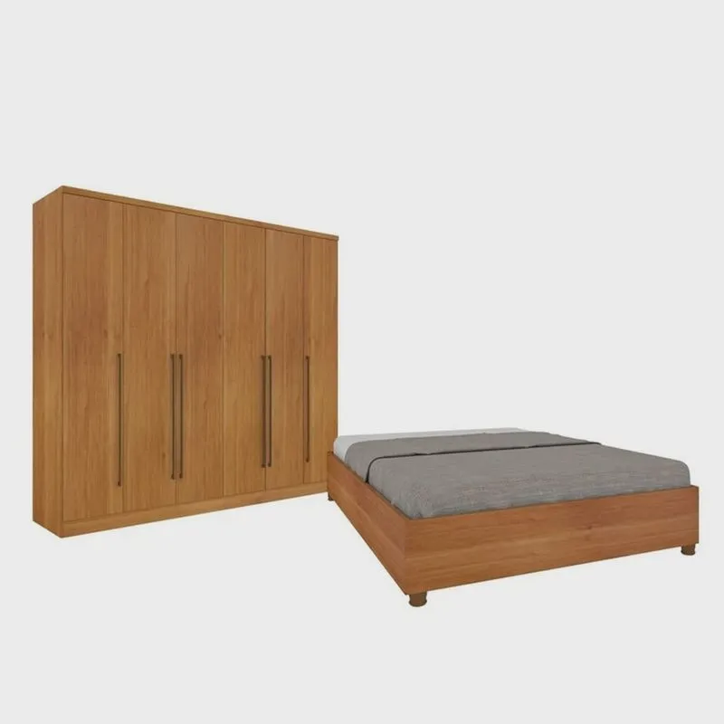 Quarto De Casal Guarda-Roupa 6 Portas Portugal E Cama Box Casal Queen Monaco Espresso Móveis