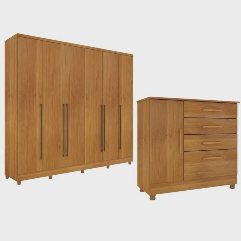 Guarda-Roupa 6 Portas Portugal E Comoda 4 Gavetas Chicago Com Pés Espresso Móveis Cinamomo