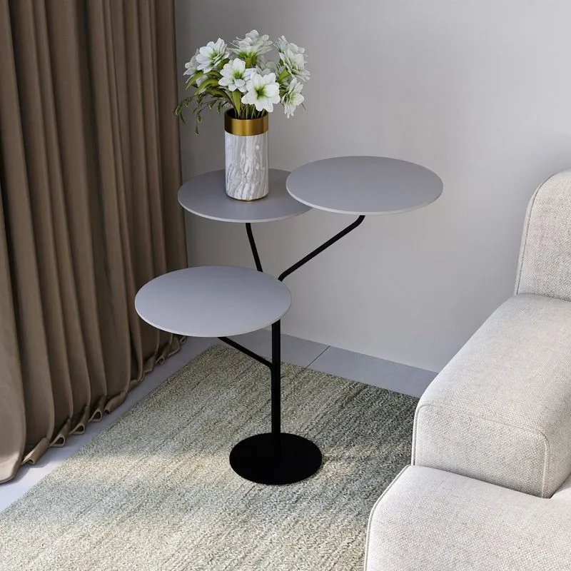 Mesa Lateral De Canto Trieste 100% Mdf 65cm X 57cm X 57 Cm Cinza Fendy / Preto