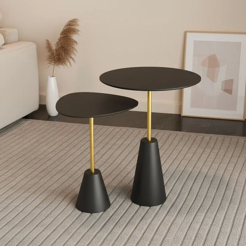 Conjunto Mesa Lateral De Canto Napoli Metal 100% Mdf 65cm X 40cm X 40cm Preto Preto / Dourado