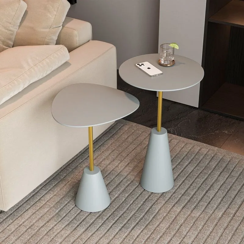 Conjunto Mesa Lateral De Canto Napoli Metal 100% Mdf 65cm X 40cm X 40cm Cinza Cristal / Dourado