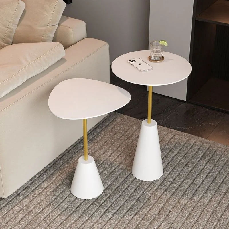 Conjunto Mesa Lateral De Canto Napoli Metal 100% Mdf 65cm X 40cm X 40cm Branco Branco / Dourado