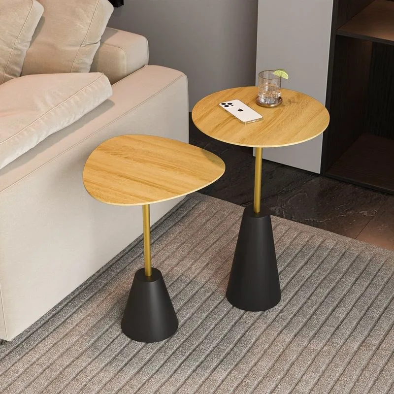 Conjunto Mesa Lateral De Canto Napoli Metal 100% Mdf 65cm X 40cm X 40cm Marrom Natural Tawary / Dourado