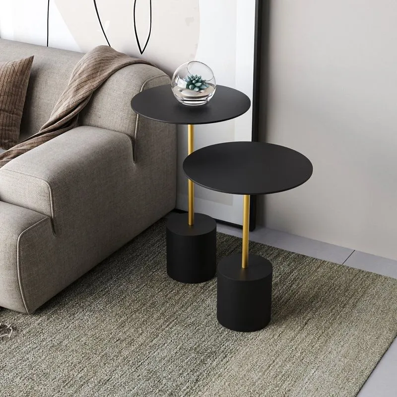 Conjunto Mesa Lateral De Canto Parma Metal 100% Mdf 65cm X 40cm X 40 Cm Preto Preto / Dourado