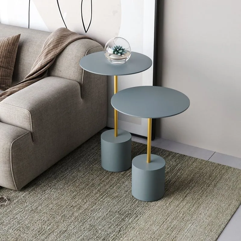 Conjunto Mesa Lateral De Canto Parma Metal 100% Mdf 65cm X 40cm X 40 Cm Cinza Cristal / Dourado