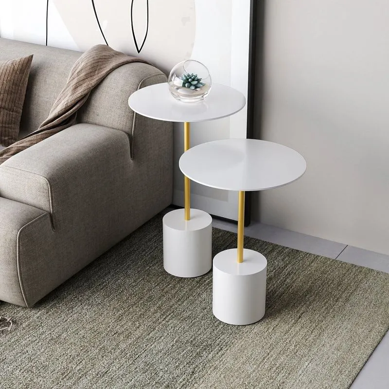 Conjunto Mesa Lateral De Canto Parma Metal 100% Mdf 65cm X 40cm X 40 Cm Branco Branco / Dourado
