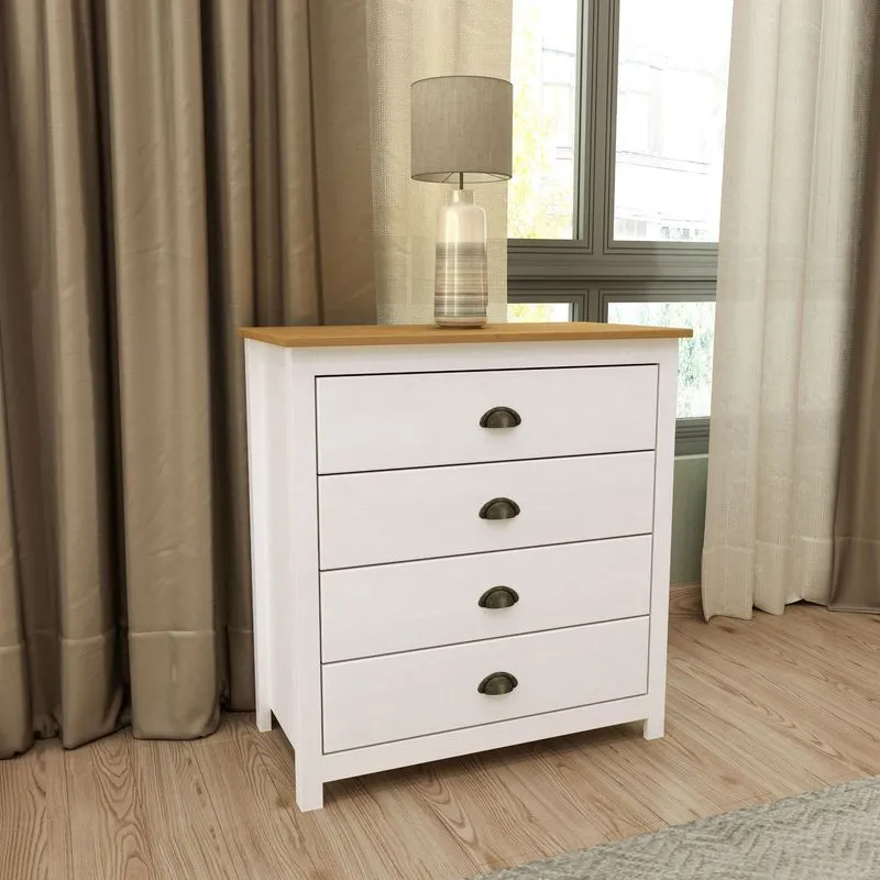 Cômoda 4 Gavetas Topázio 100% Madeira Maciça Para Quarto Branco/freijó Branco /freijó