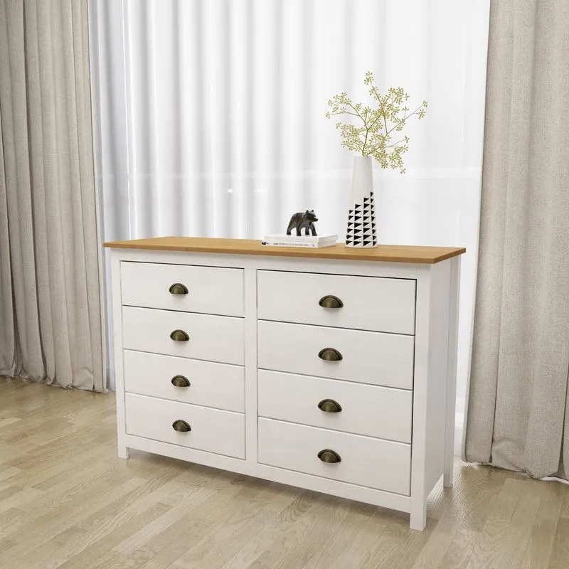 Cômoda 8 Gavetas Topázio 100% Madeira Maciça Para Quarto Branco/freijó Branco /freijó