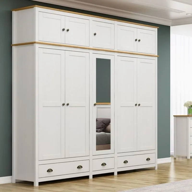 Guarda-roupa Bipartido 10 Portas 3 Gavetas Topázio 100% Madeira Maciça Branco/freijó Branco /freijó