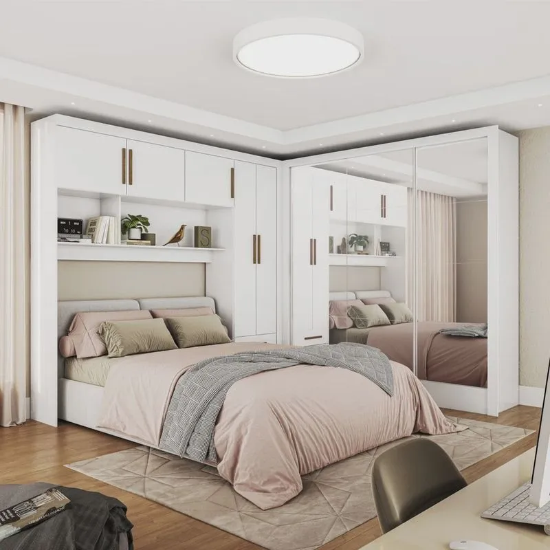 Guarda-roupa Casal Modulado 5 Portas Santiago 3 Portas Premium 5 Gaveta com Espelho Branco
