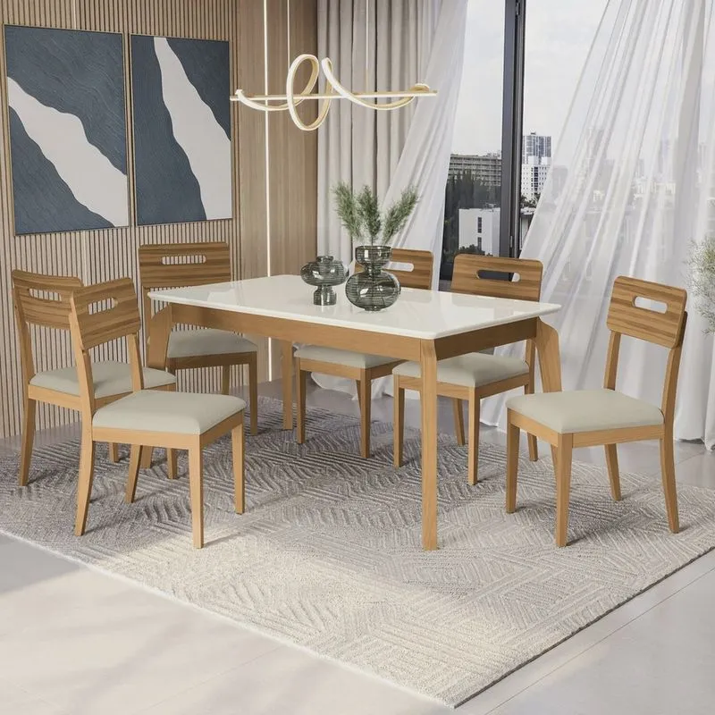 Conjunto Mesa Petra com 6 Cadeiras Madeira Maciça
