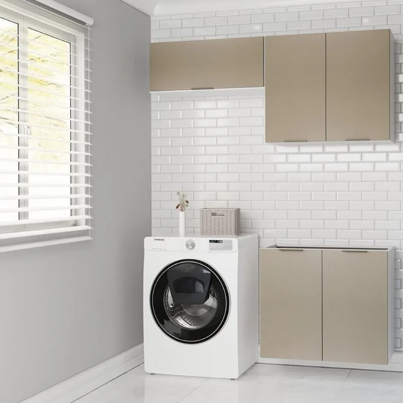 Lavanderia Planejada 3 Peças sem Tampo sem Rodapé Ipanema CabeCasa MadeiraOriginals Marrom/Fendi Trama Fendi Trama