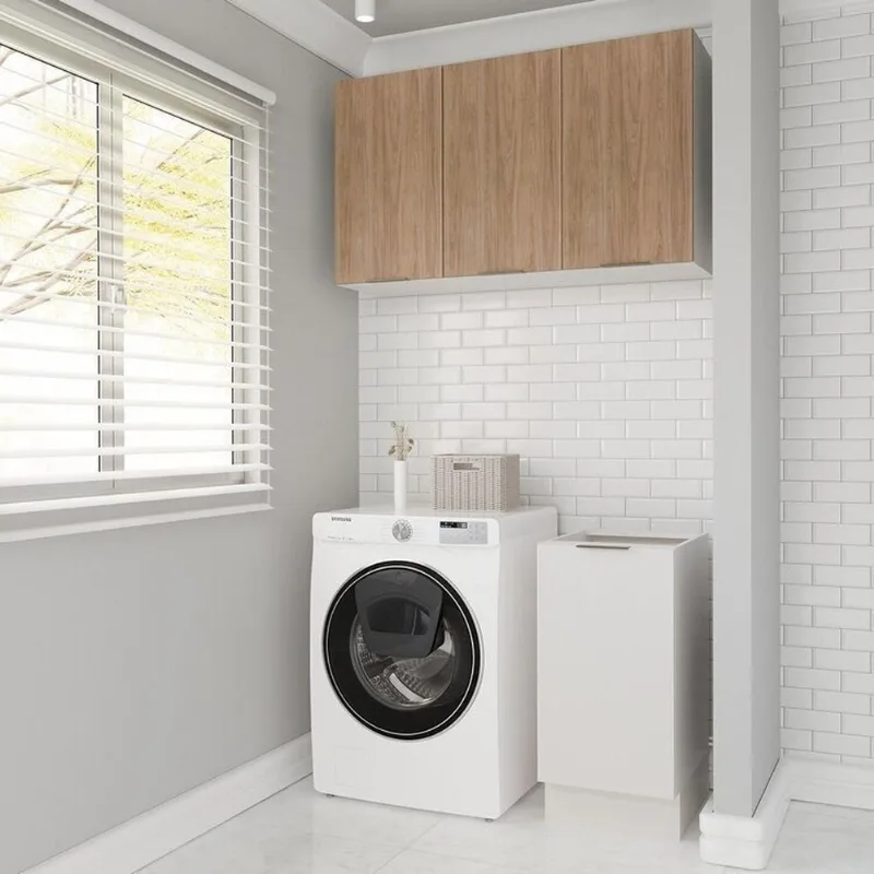 Lavanderia Planejada 2 Peças sem Tampo com Rodapé Ipanema CabeCasa MadeiraOriginals Marrom/Branco/ Branco/Acácia