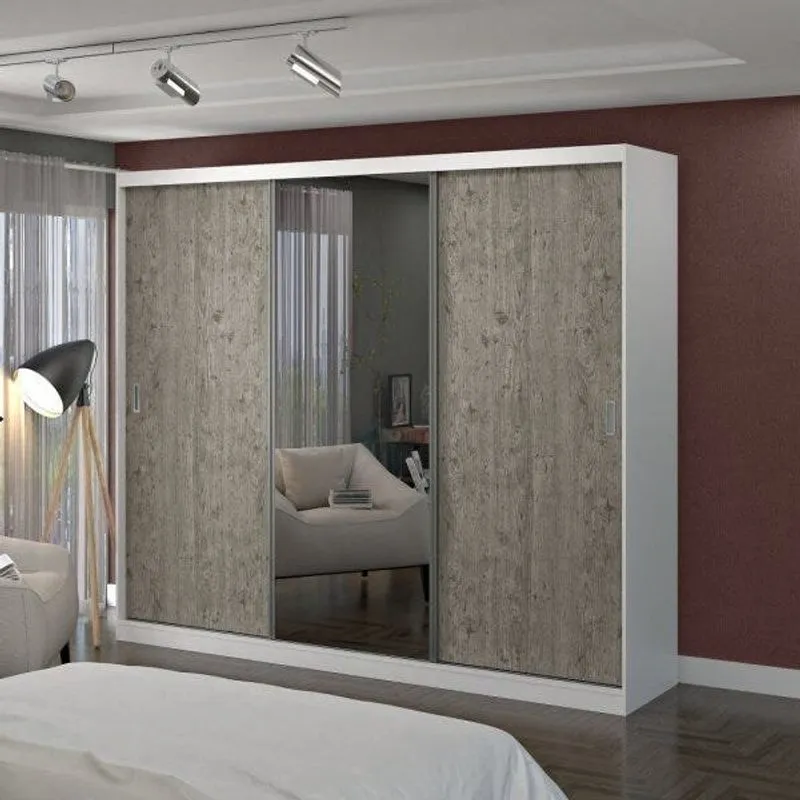 Guarda Roupa 3 Portas com 1 Espelho 100% Mdf 1902e1 Branco/Demolição - Foscarini