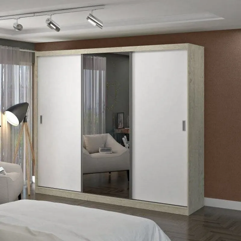 Guarda Roupa 3 Portas C 1 Espelho 100% Mdf 1904e1 Marfim Areia/Branco -Foscarini