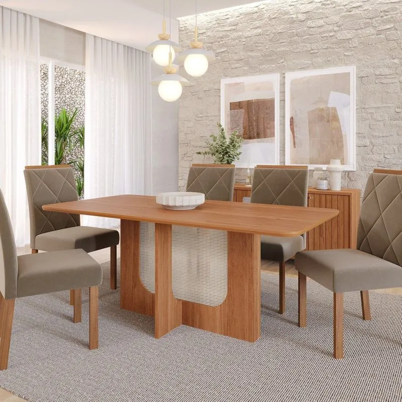 Sala De Jantar Louise 180cm Sem Vidro Com 06 Cadeiras Fernanda Marrom/cinamomo/madeira Cinamomo/madeira
