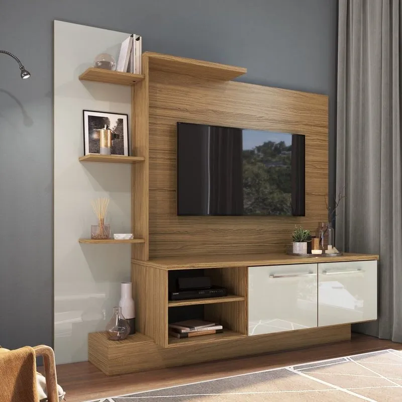 Estante Para Tv E Home Theater Até 52 Polegadas 176,1cmx170cm 2 Portas Es110 Bege Naturalle/cristalo