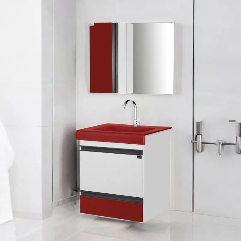 Gabinete De Banheiro Com Espelheira Kit Natal 55,0cm X 40,5cm X 57,0cm Branco/vermelho Branco/vermelho