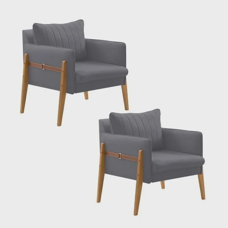 Kit 2 Poltronas Decorativa para Sala de Estar Orion Cinza Cinza/Cinza