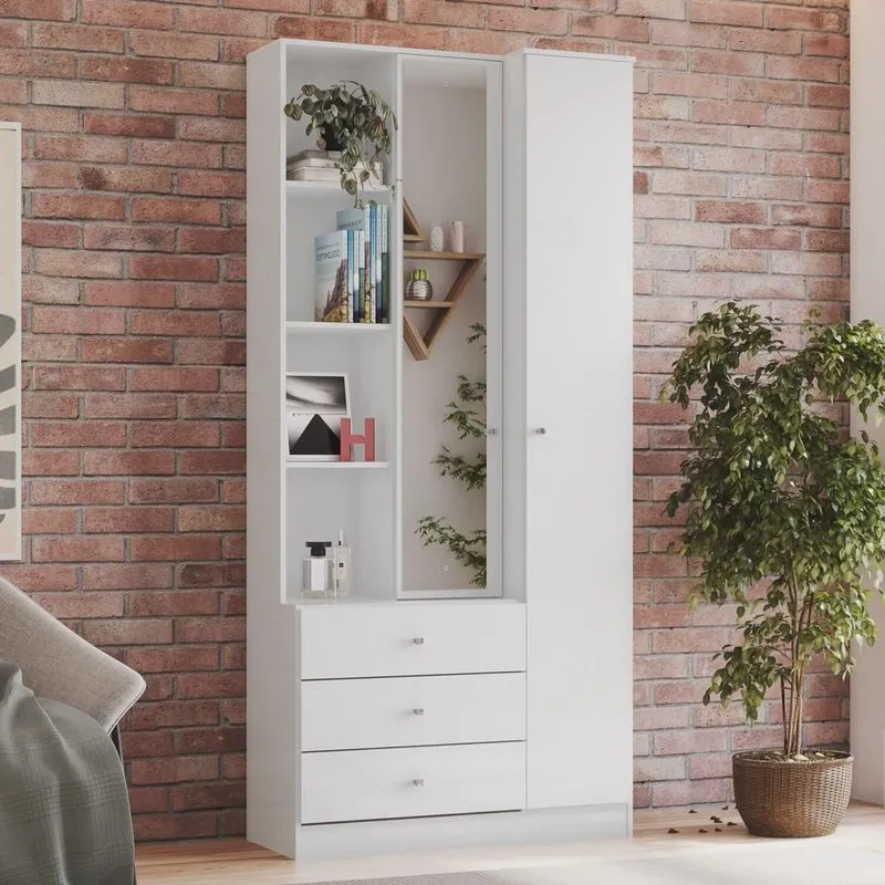 Sapateira Doha 1 Porta 3 Gavetas com Nichos Decorativos Branco