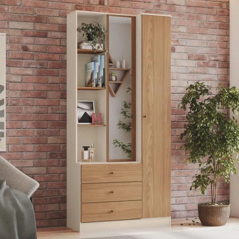 Sapateira Doha 1 Porta 3 Gavetas com Nichos Decorativos Nature