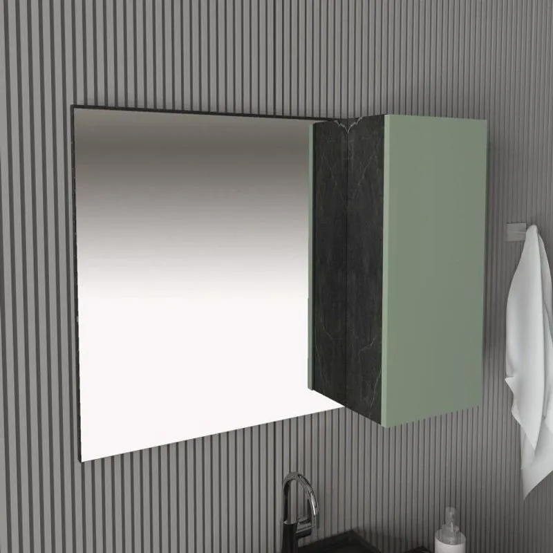 Espelheira Armário Para Banheiro Com Espelho 80cm 60cm X 17cm Preto/mármore Lunar/verde Mar Mármore Lunar/verde Mar