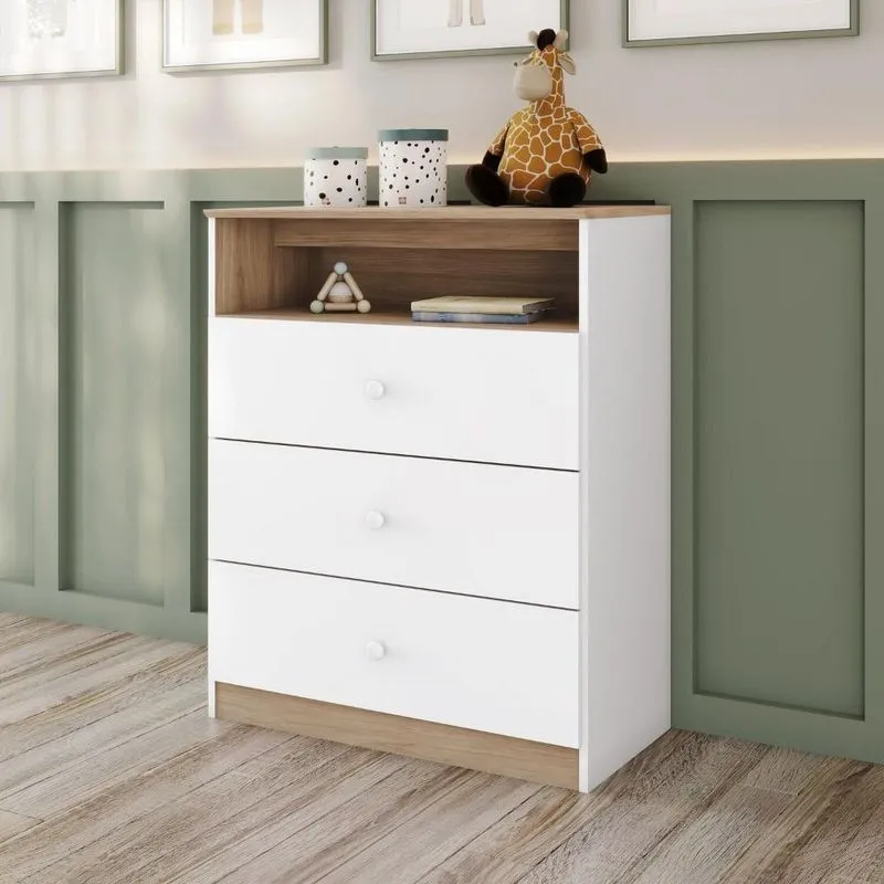 Cômoda Magia 3 Gavetas Inclui Nicho Para Decoração Branco/jequitibá