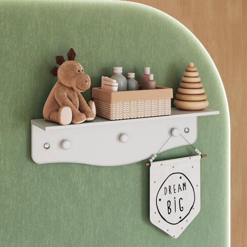 Prateleira Infantil Com Cabideiro Linha Encanto Branco