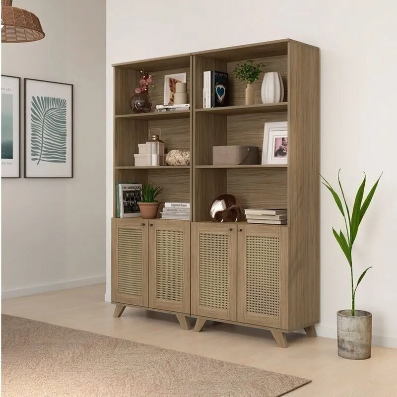 Kit 2 Estantes Multiuso Para Livros E Decoração Palinha 140cm Bege Bege