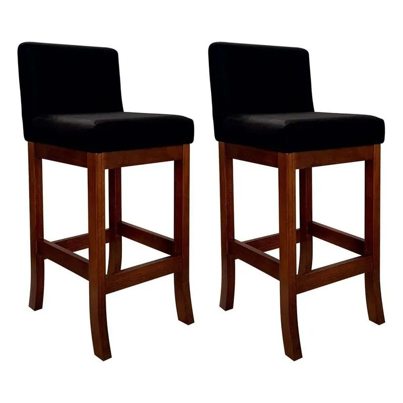 Conjunto 02 Banquetas Alta Em Madeira Maciça Nápoles Preto/pinhão Pinhão