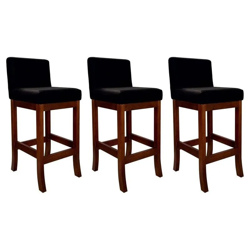 Conjunto 03 Banquetas Média Em Madeira Maciça Nápoles Preto/pinhão Pinhão