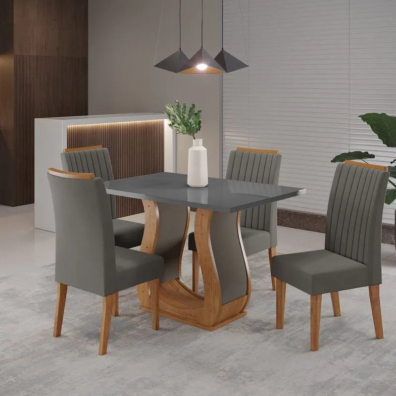 Conjunto Mesa De Jantar Retangular Amore 120x80cm Com Vidro E 4 Cadeiras Yescasa Cinza/mel/grafite Mel/grafite