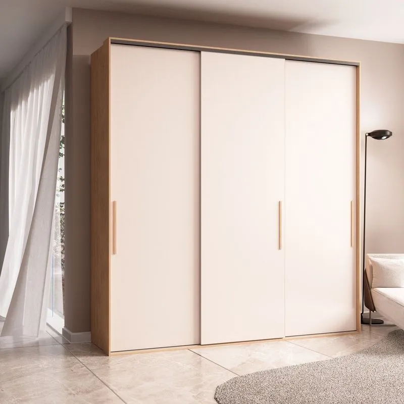 Guarda Roupa 3 Portas De Correr London Marrom/carvalho Nature/off White Carvalho Nature/off White
