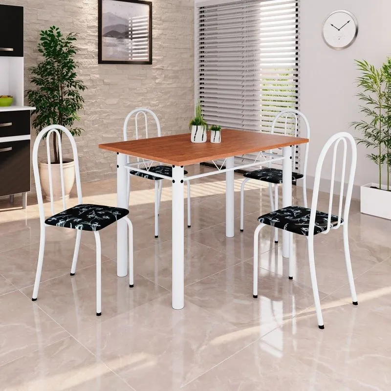 Conjunto De Mesa Tubular 100x60cm Tampo Em Mdf Com 4 Cadeiras Branco/preto Preto / Branco