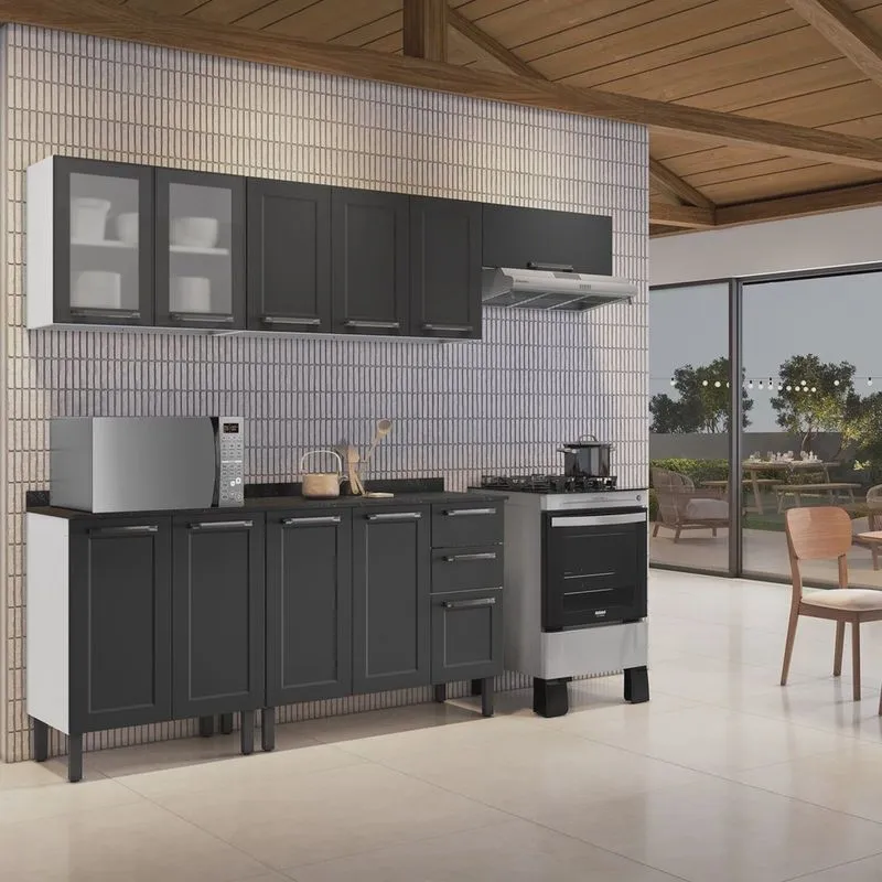 Cozinha Compacta em Aço 5 Peças 11 Portas Sendo 2 de Vidro 2 Gavetas Florença Itatiaia