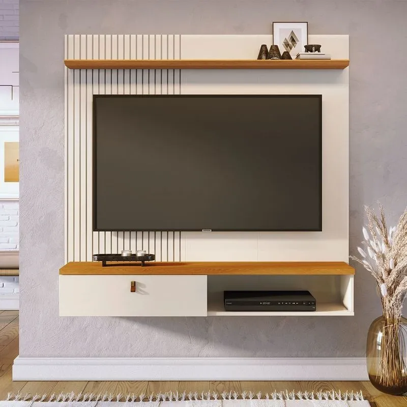 Painel Para Tv Até 55 Polegadas Mdf 141cmx136,5cm Iris Branco Cinamomo/off White
