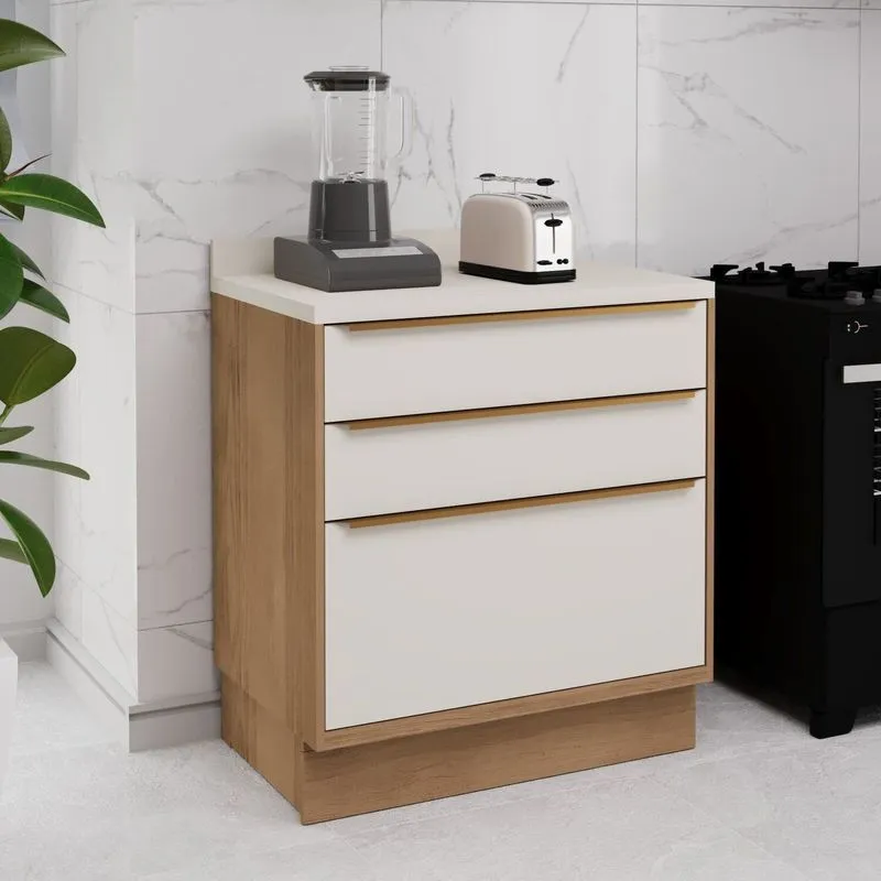 Balcão De Cozinha 80cm 3 Gavetas Viena Branco/freijó/cinza Freijó/cinza