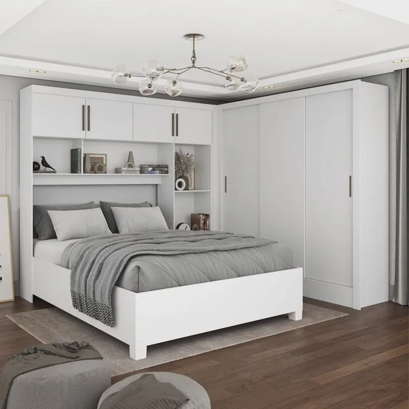 Guarda-roupa Casal Modulado 4 Portas com Cama Santiago 3 Portas 5 Gavetas