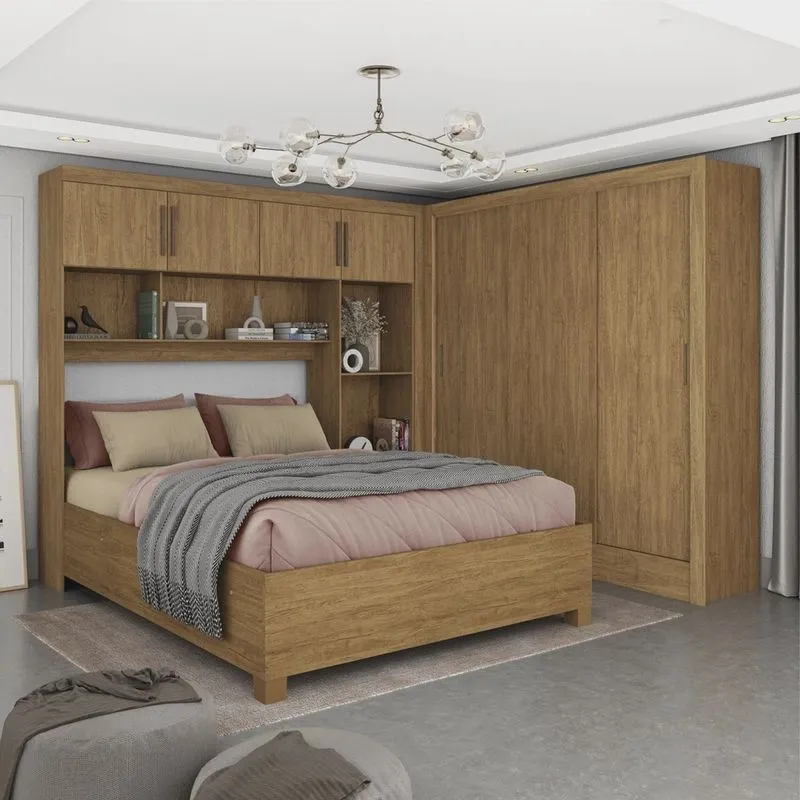 Guarda-roupa Casal Modulado 4 Portas com Cama Santiago 3 Portas 5 Gavetas