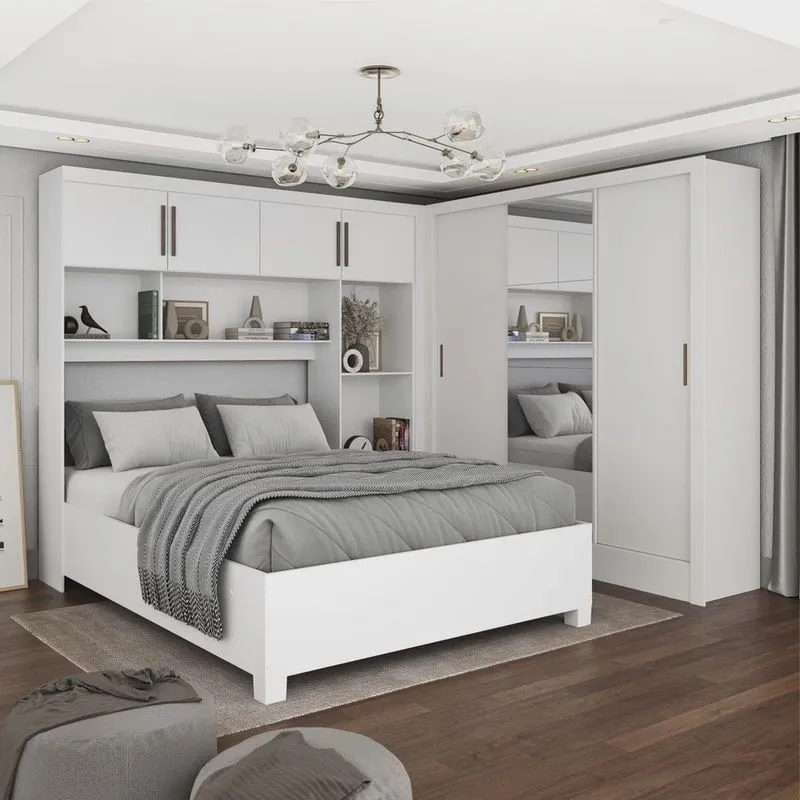 Guarda-roupa Casal Modulado 4 Portas com Cama Santiago 3 Portas Plus 5 Gavetas com Espelho