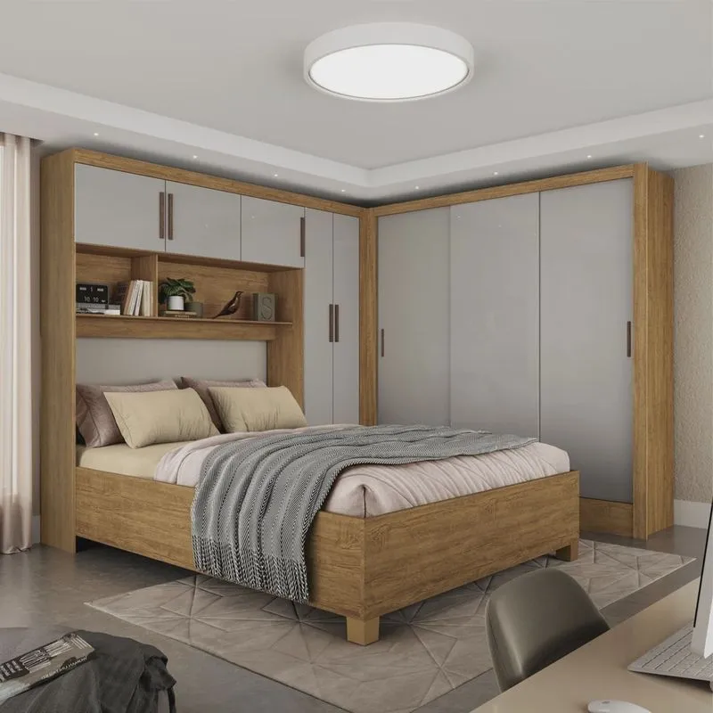 Guarda-roupa Casal Modulado 5 Portas com Cama Santiago 3 Portas 5 Gavetas