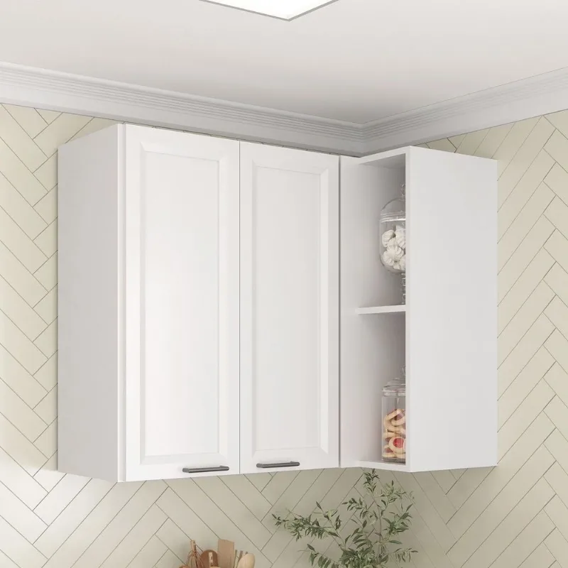 Armário Aéreo Planejado Canto Reto Soho CabeCasa MadeiraOriginals Branco Branco/Branco