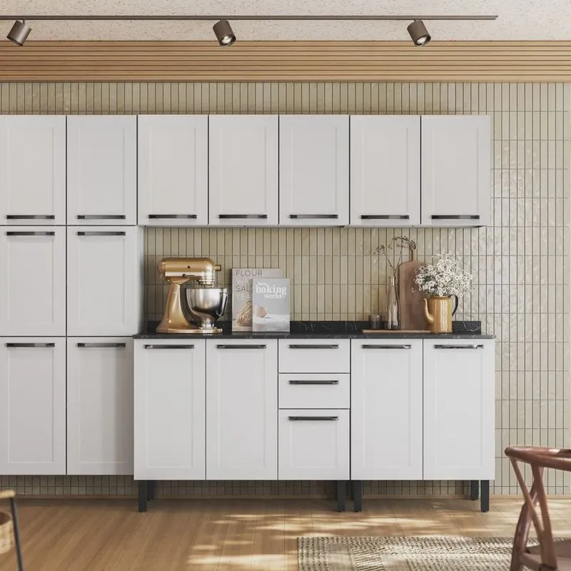 Cozinha Compacta em Aço 5 Peças 16 Portas 2 Gavetas Itatiaia Florença Branco Neve