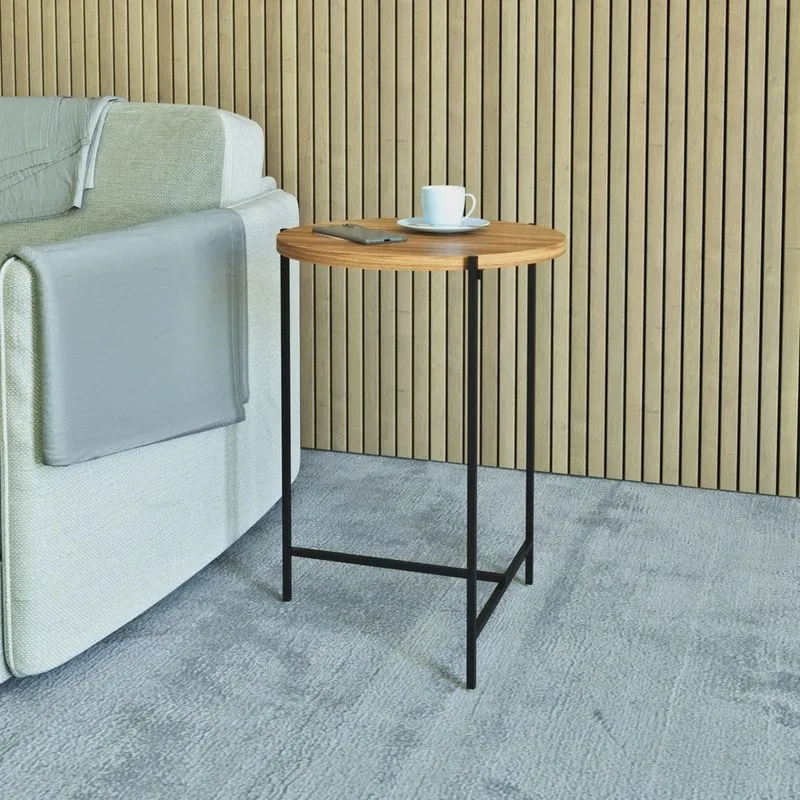 Mesa Clean Lateral Redonda de Aço e Madeira