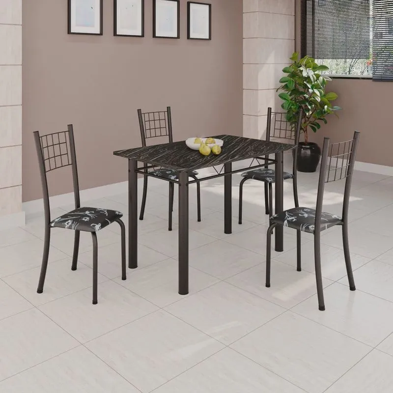 Conjunto de Mesa Tubular 100x60cm com Tampo e 4 Cadeiras Dany Preto
